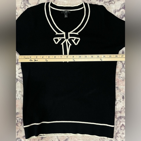 Talbots V-Neck Bow Front Ribbed Top Medium Petite - Picture 3 of 9